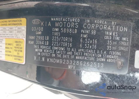 2008 Kia Sedona Lx from USA, damaged, VIN KNDMB233286262513